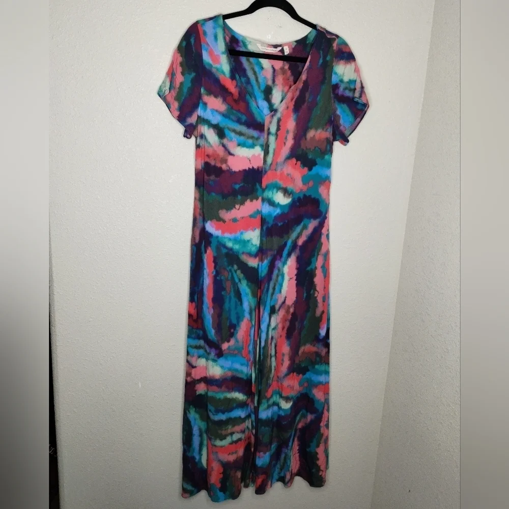 Soft Surroundings Zina Short Sleeve Watercolor Maxi Dress Women's Size XL - Picture 2 of 6